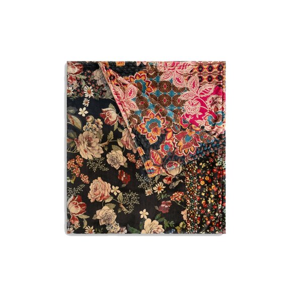 Johnny Was Laurel Canyon Attar Cozy Blanket Reversible Floral Home Black NEW - Picture 1 of 5